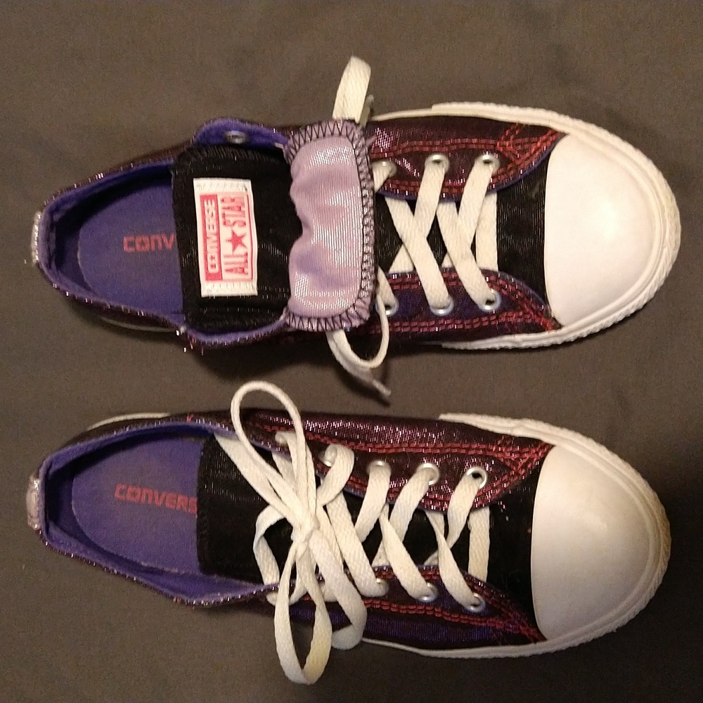 Converse All Star double tongue purple glitter low tops